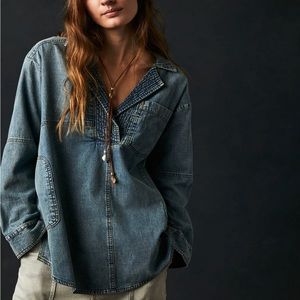 Free People Peyton Denim Pullover - Medium Indigo - Large